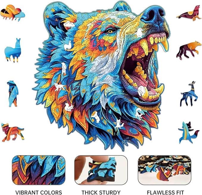 Wooden Puzzles for Adults,Bear Design Jigsaw Puzzles 300 Piece,Thanksgiving Birthday Gifts Family Game,Unique Shape Puzzle Challenge 14.9 x 14.9 Inch