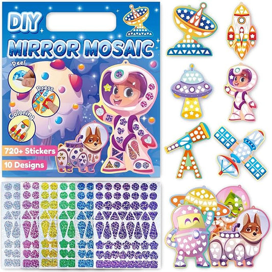 iGetooy 10 Sets DIY Mosaic Stickers for Kids, Space Art Craft Kit with 720+ Stickers, Travel Toys for Kids, Birthday Gifts for Girls and Boys 3-8 Year Olds