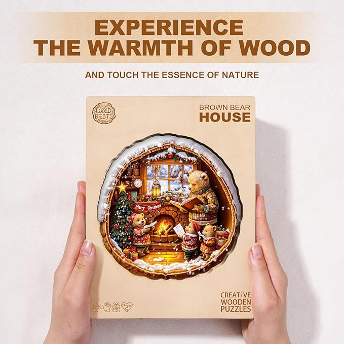 Jigfoxy Wooden Puzzles for Adults, Brown Bear House Wood Puzzles Adult, Unique Animal Shape Wooden Jigsaw Puzzles for Adults, Birthday Gifts for Puzzle Lovers, Family, Friend (M-11.4 * 11.4in-200pcs)