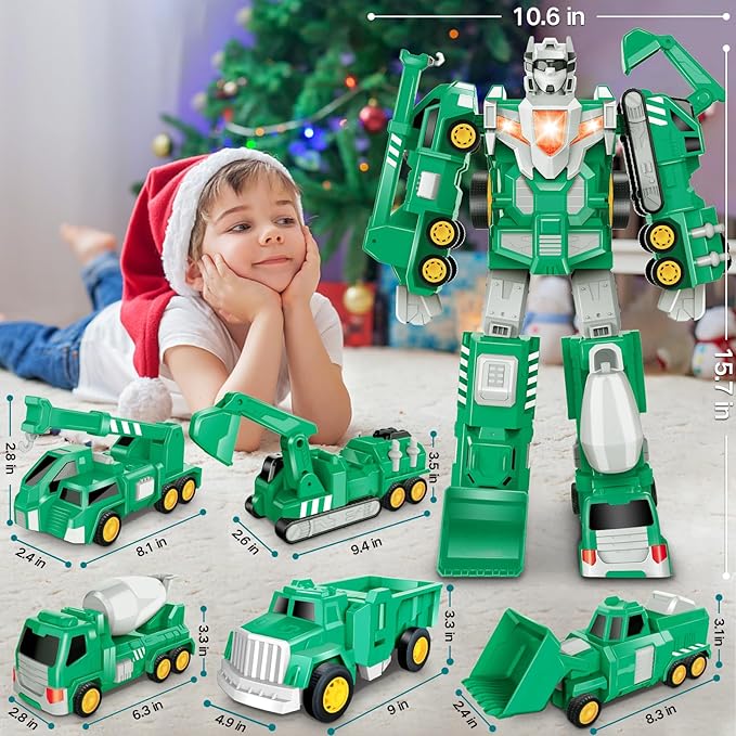 Laradola Toys for 3 4 5 6 Year Old Boys - Transform Robot Kids Toys Cars | STEM Building Toddler Toys for Ages 3+ | 5 in 1 Construction Christmas Birthday Gifts for Boys Girls