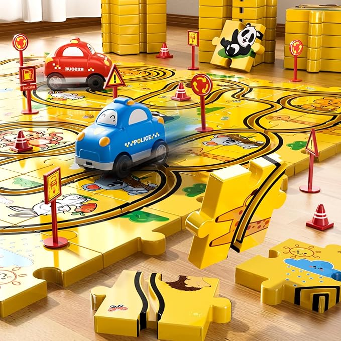 Bennol Puzzle Tracks Car Toys Gifts for 3 4 5 Year Old Boys, 48PCS Puzzle Racer Cars Play Set for Kids Ages 3-5 4-6, Toys Gifts for 3 4 5 Year Old Boys, Puzzle Racer Kids Car Track Set