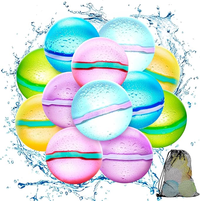 【12 Pack】Magnetic Reusable Water Balloons Fast Refillable for Kids Outdoor Activities, latex-free Kids Pool Beach Bath Toys, Self-Sealing Water Bomb Quick Fill for Summer Games (12)