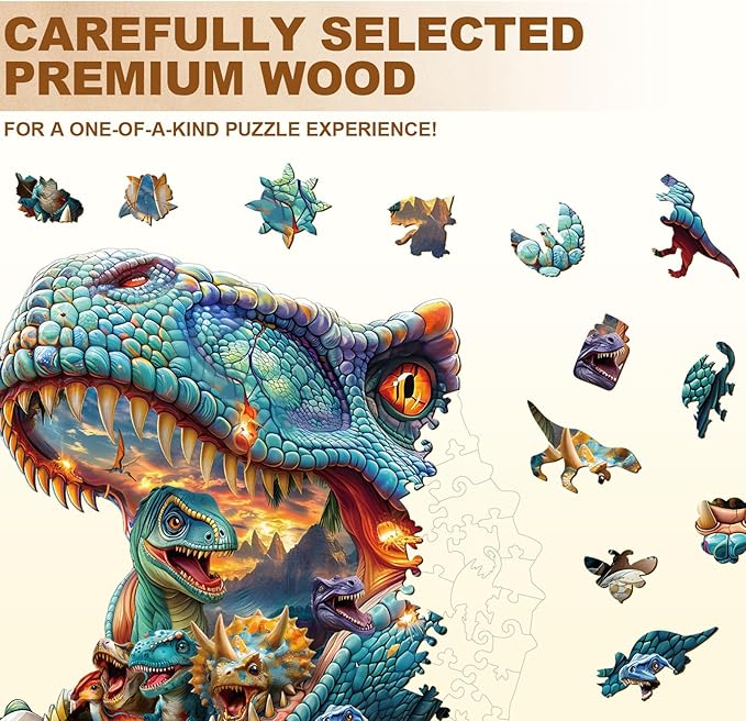 WOODBESTS Wooden Puzzles for Adults, Fantasy Dinosaurs Wood Puzzles Adult(90 Pieces, S, 8.5 * 8.2in), Unique Shape Wooden Animal Jigsaw Puzzles, Birthday Gifts for Adults Family Game