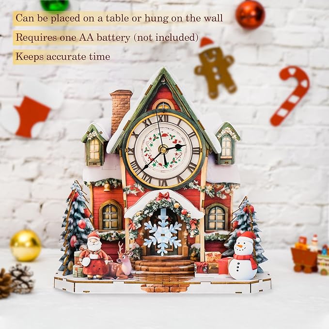 3D Wooden Puzzles for Adults - Santa House Puzzles, Clock 3D Mechanical Wood Model Kit, Good Present Idea for Family and Friends, DIY Model Kits for Home Decor
