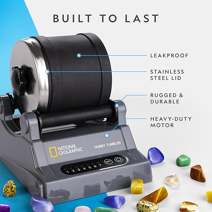 Blue Marble National Geographic Rock Tumbler Kit – Hobby Edition Includes Rough Gemstones, and 4 Polishing Grits, Great STEM Science Kit for Geology Enthusiasts, Rock Polisher for Kids and Adults