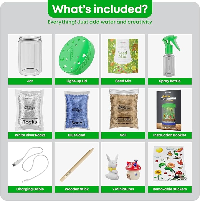Dan&Darci Light-Up Terrarium Kit for Kids - STEM Science Kit - Educational DIY Toy for Boys & Girls - Birthday Gift - Craft Project Idea for Ages 6 7 8 9 10 11 12 Year Old