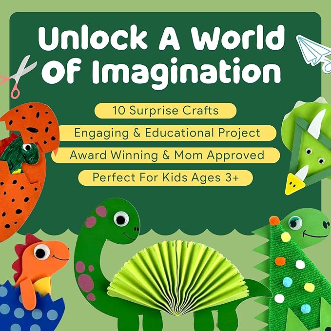 Dinosaur Craft Box - 10 Creative Arts and Crafts for Kids Ages 4-8, Fun, No Mess, Educational, Toddler, Preschool & Homeschool Activities Kit with Supplies, 3 4 5 6 7 8 Year Old Girls and Boys