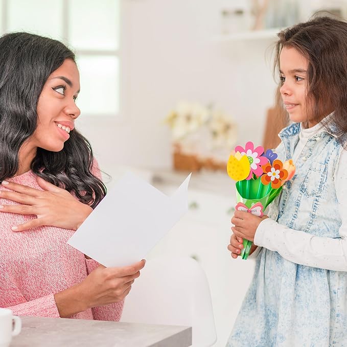 BeYumi Flower Bouquet Craft Kit - 24Pcs Mother's Day Flower Bouquet Craft in Two Colors for Kids Make Your Own Bunch of Flowers Teacher Appreciation Week DIY Gift School Classroom Home Fun Activities