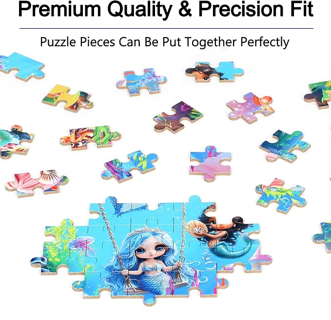 Mermaid Princess Puzzles for Kids Ages 4-8, 100 Pieces Jigsaw Puzzles for Kids Ages 3-5 Puzzle for Girls and Boys Learning Educational Puzzles Toys in a Metal Box