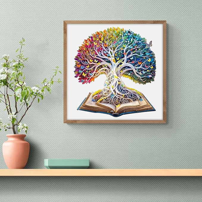 Jigfoxy Wooden Puzzle for Adults, Tree in The Book Jigsaw Puzzles for Adult, Unique Animal Shape Wood Cut Puzzles, Christmas Thanksgiving Gifts for Friends Family (M-11.4 * 10.5in-200pcs)