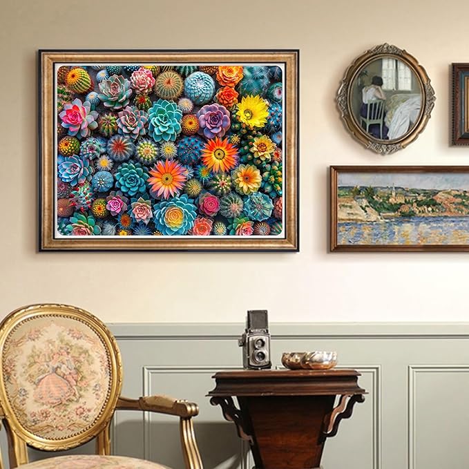 Puzzles for Adults Cactus World Wooden Puzzles, 500 Pieces Unique Shaped Succulent Jigsaw Puzzles, Birthday for Adults and Kids, Fun Challenge Family Game 18.3'' x 13.7''