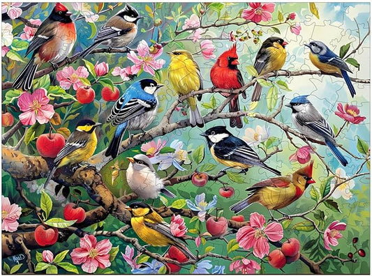 Wooden Puzzles for Adults, Wooden Jigsaw Puzzles for Adults Kids, Birds in The Orchard Unique Shaped Wood Puzzles Adult, Creative Birthday Gifts for Friends Family Game (11.4 * 8.4in 180pcs)