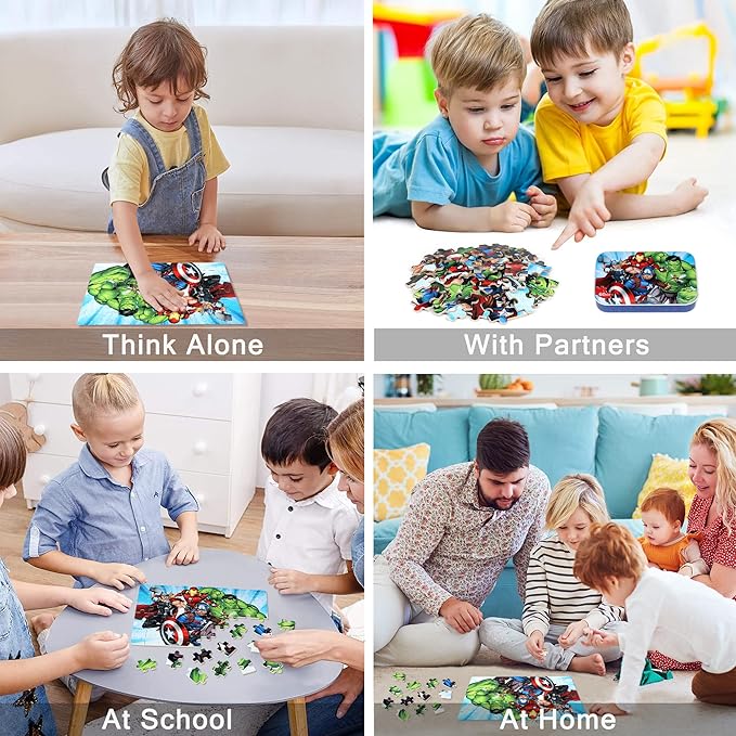 LELEMON Puzzles for Kids Ages 4-6, 60 Piece Puzzles for Kids Ages 4-8,Children Jigsaw Puzzles in a Metal Box,Educational Learning Puzzle Toys for Girls and Boys