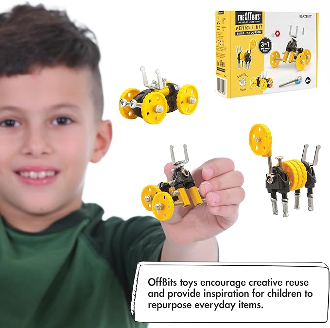 The Off Bits Building Toy - Yellow Vehicle Kit BlazeBit - Building & Construction Toy Tool Set for Kids Including Guide Book - Build-it-Yourself, Gift Ideas for Kids Boys & Girls