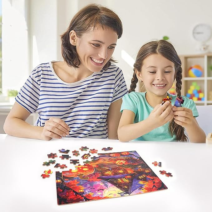 LELEMON Halloween Puzzles for Kids Ages 4-8,100 Piece Funny Pumpkin Castle Bat Jigsaw Puzzle for Children,Learning Educational Toys for Boys and Girls