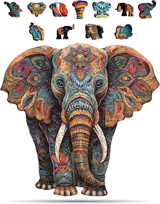 CRAFTHUB Animal Wooden Puzzles for Adults – A3 Vivid Elephant with 155 Pieces Wood Puzzles – Jigsaw Puzzles with Unique Animal Shapes – 11" x 10.5"