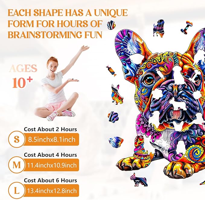 Wooden Puzzles for Adults, Jigsaw Puzzles for Adults Kids, French Bulldog Wooden Puzzle Unique Shaped Wood Puzzles Adult, Birthday Gifts for Friends Family Game (13.4 * 12.8in 250pcs)