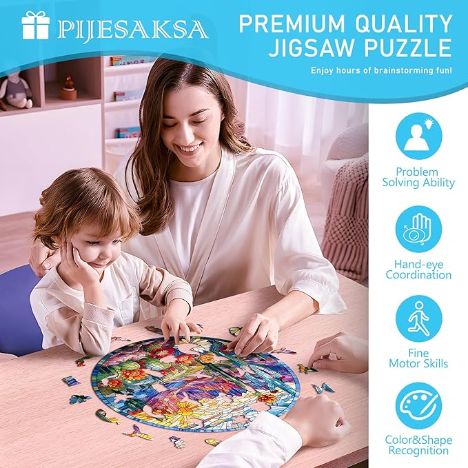 Wooden Jigsaw Puzzle for Adults, Stained Glass Cactus Wooden Puzzles for Adults 200 Pieces, Colorful Plant Succulent Wood Puzzles Adult, Unique Shape, Fun Gifts for Friend, Home Decor(M -11.4*11.4in)