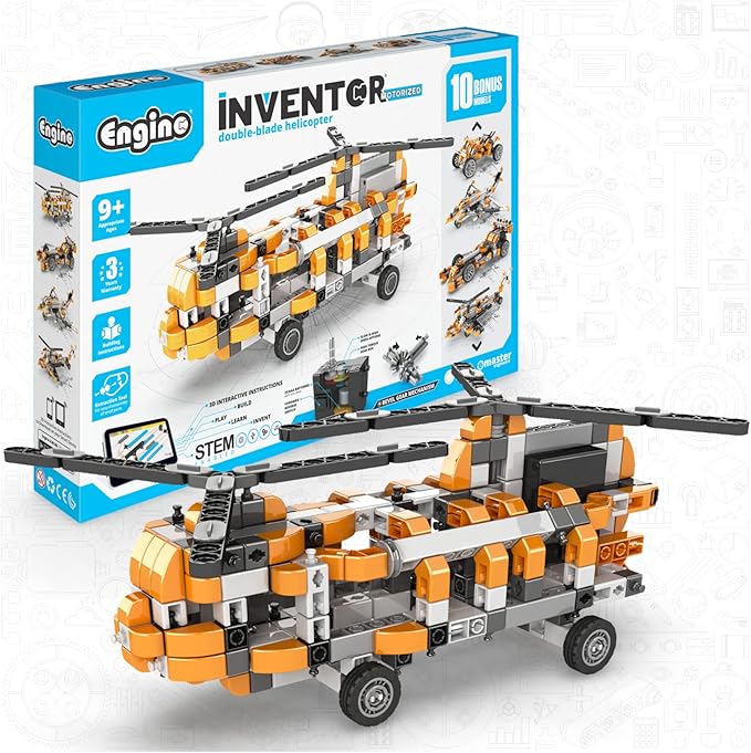 Engino Inventor STEM Toys, Motorized Double-Blade Helicopter, STEM Engineering Toys for Kids 9+, Building Kit, Gifts for Boys & Girls, Powered by Motor (10 Models to Build)