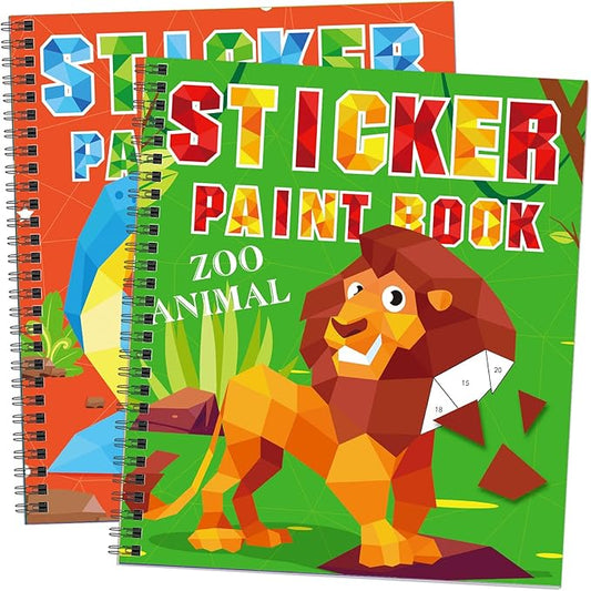 Omgouue 2PCS Dinosaur Animal Crafts Airplane Activities for Kids Ages 4-8 Sticker Paint Books Gift Party The Go Travel Trip Must Have Toys Activity Create 20 Pictures Sticker Sheets are Separate