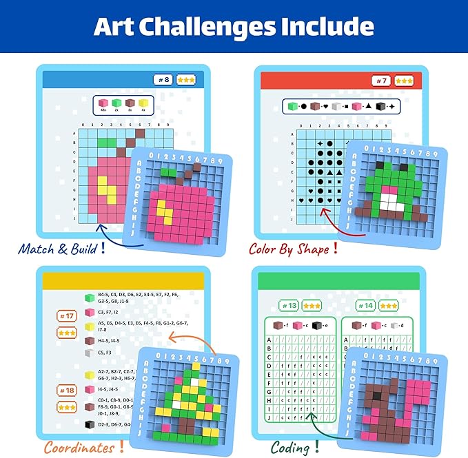 STEM Toys Pixel Art Kit for Kids - Arts and Crafts for Boys & Girls - Educational Science Kits & STEM Activities for Kids Ages 5-8-12 Gifts for 5, 6, 7, 8, 9, 10 Year Old - Brain Teasers Toy (Medium)