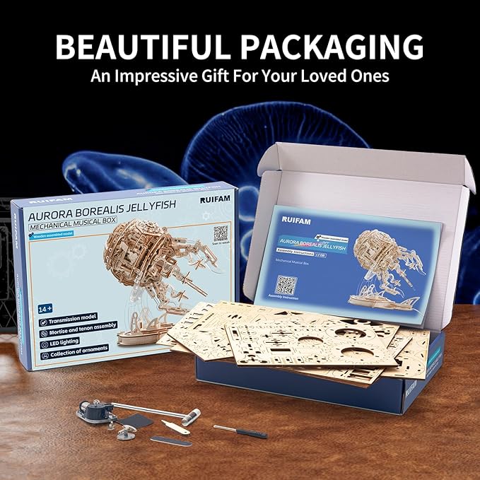 3D Wooden Puzzles for Adults, 3D Puzzle Model Aurora Jellyfish Toys Building Kits, DIY Wood Crafts Cool Toy Hobbies for Men Women, Creative Assembly Gifts