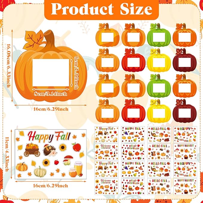 Jetec 48 Sets Fall DIY Picture Frames Craft Kit Autumn Thanksgiving Pumpkin Photo Frames Ornaments for Thanksgiving Decorations Favor Fall Art Gift Home Activities