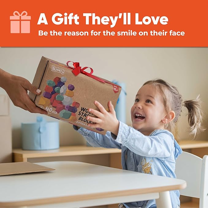 BUNMO 40pcs Wooden Stacking Toys - Montessori Educational Blocks for Toddlers, Non-Toxic, Safe, and Durable for Kids’ Creative Play and Learning