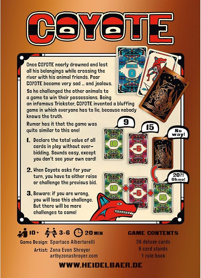 Coyote Card Game | Strategy Game | Bluffing Card Game for Adults and Kids | Fun Game for Family Game Night | Ages 10 and up | 3-6 Players | Average Playtime 20 Minutes | Made
