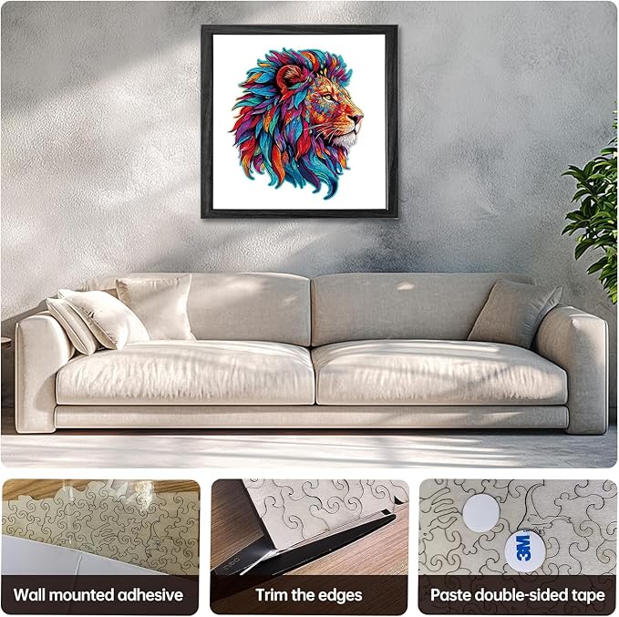 Wooden Puzzle for Adults,Lion Jigsaw Puzzles 200 Piece,Thanksgiving Birthday Gifts Family Game,Unique Shape Puzzles Challenge 11 x 11 Inch