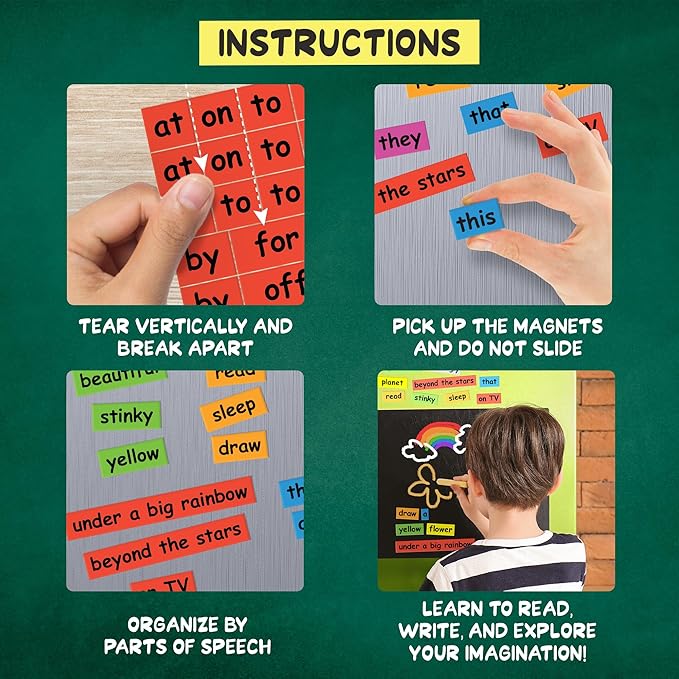 Kids Word Play – 632 Fridge Magnets for Children – Explore Sentence Building, Writing, Poetry, and Imagination with Magnet Words for Your Refrigerator – Big .75" Tall Tiles – Color-Coded