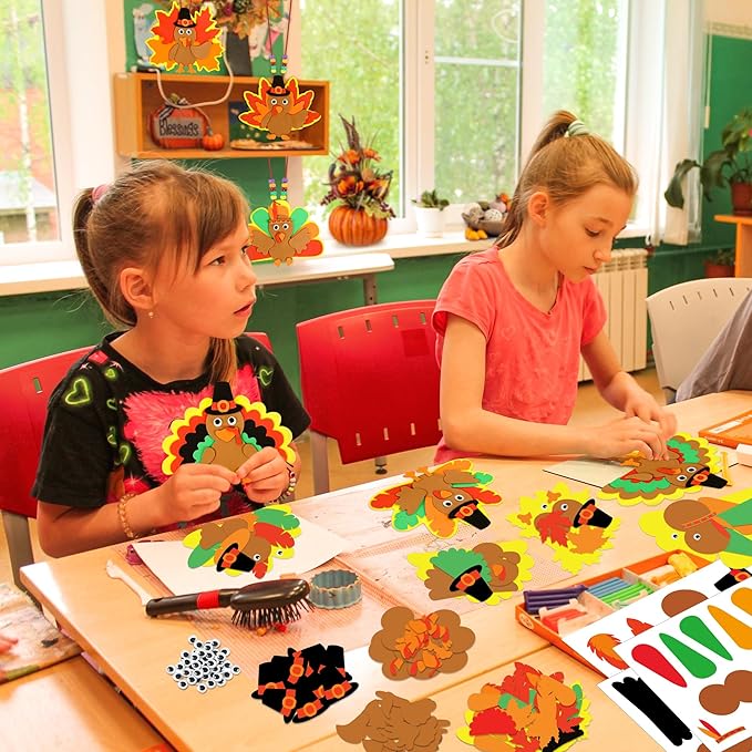 Fall Thanksgiving Crafts for Kids Adults, Make A Turkey Necklace Thanksgiving Activities Fall Party Favors Gifts Crafts Supplies Classroom Prizes DIY Thanksgiving Crafts for Toddlers Kids Age 4-8 8-12