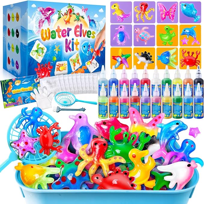 JOPSHEEN 20 Colors Magic Water Elf Toy Kit for Kids - Water Pets with 12 Molds - DIY Squishies Maker Crafts Birthday Gifts for Boys and Girls
