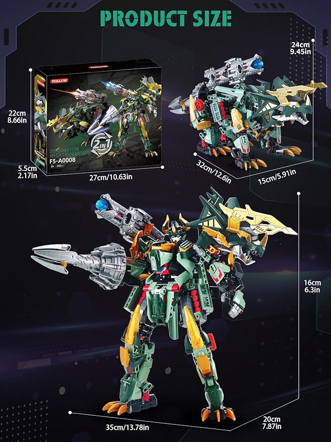 Triceratops Robot 2 in 1 Dinosaurs Transform Building Blocks,Mech Armor Suit Building Sets, Robotics Kits Figures Toys Model, Birthday for Boys, Adult Age 8-14 (Triceratops)