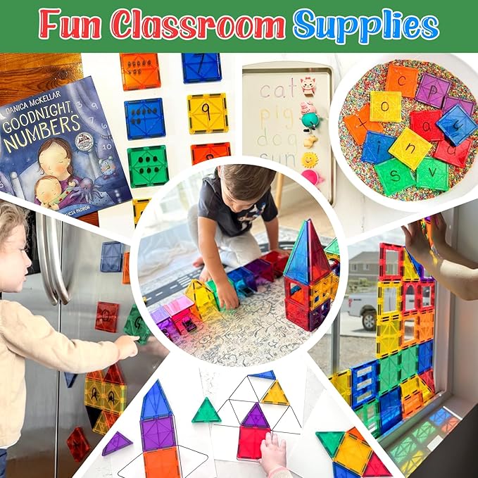 Kids Toys Magnetic Tiles Starter Set Classroom Must Haves, Magnetic Blocks for Toddlers Magnet Building Toys Preschool Montessori Learning Games for 3+ Year Old Boys & Girls