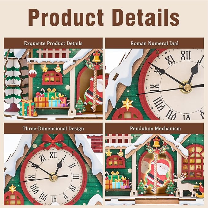 3D Wooden Puzzles for Adults - Christmas Snow House Puzzles, Clock 3D Mechanical Wood Model Kit, Good Gifts Idea for Family and Friends, DIY Model Kits for Home Decor