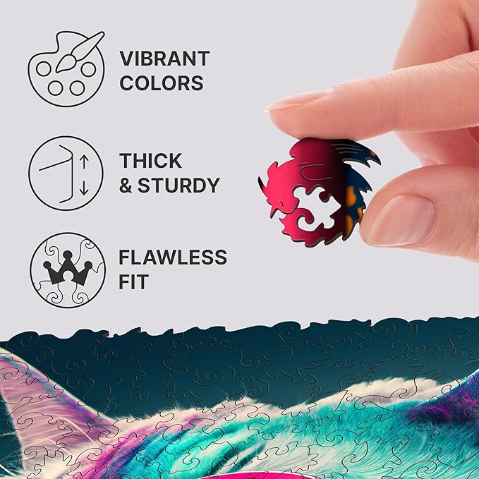 UNIDRAGON Original Wooden Jigsaw Puzzles - Pop Art Glow Up Collection - Criticat - Cat Puzzle 500 Pieces, Beautiful Gift Package, Wooden Puzzle for Adults