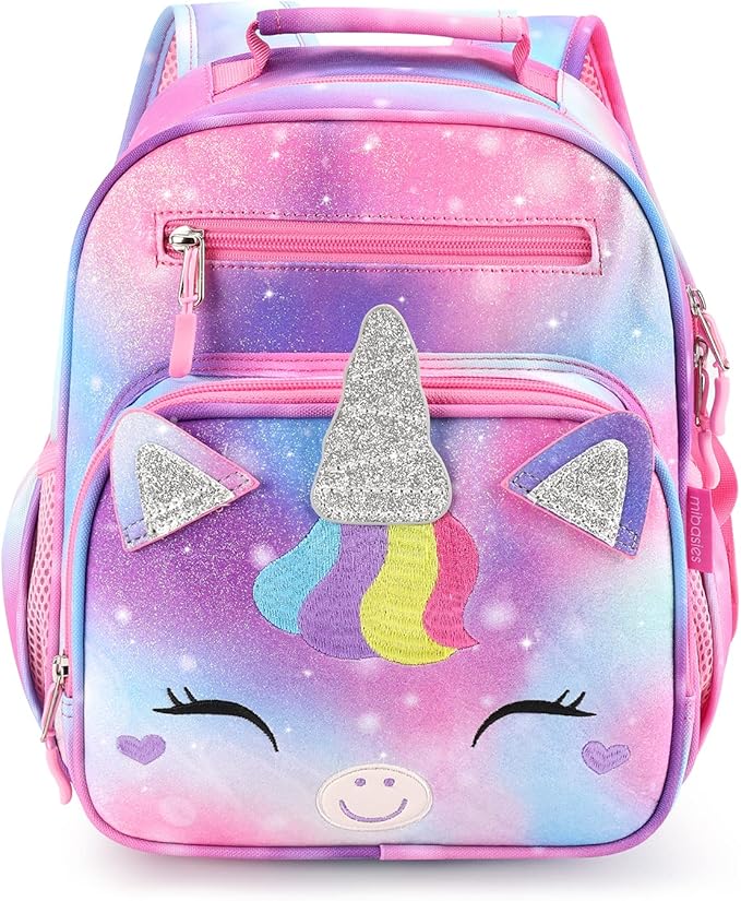 mibasies Toddler Backpack for Girls 2-4: Cute Kids Backpacks for Girls - Preschool Kindergarten Backpack - Unicorn Bangs