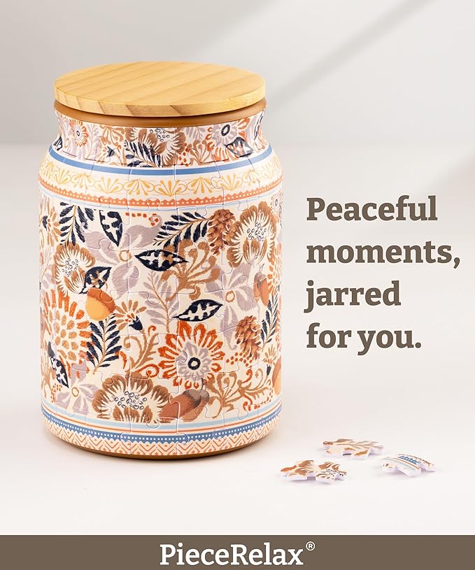 3D Puzzle Jar 128 Plastic Pieces for Adults - Autumn Abundance Use Includes Divider Pen & Utensil Holder with Wooden Lid Dining,Study Living Room Medium [BA1017]