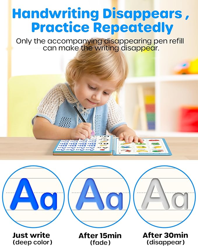 D-FantiX Magic Grooved Writing Practice for Kids Age 3-5, Reusable Grooved Handwriting Practice for Kids 5-7, Learn to Write Letter Tracing Books for Kids Kindergarten Preschool Learning Activities