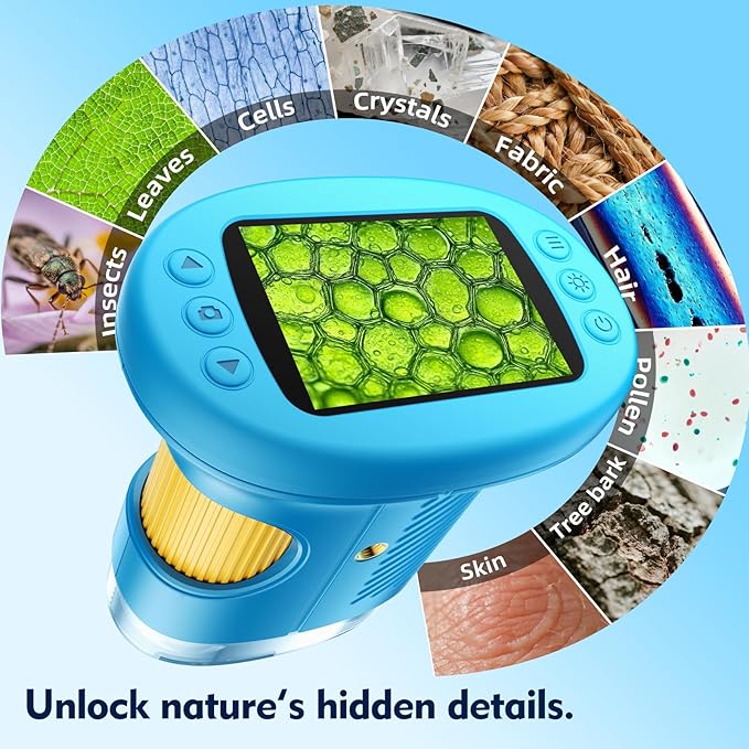 1000X Handheld Microscope for Kids, 4K 2.4" Screen Digital Kids Microscopes with 12 Slides, Portable Edu Toys Gifts for Age 3 4 5 6 7 8 9 10 11 12 Year Old Boys Girls Children Students(Orange)