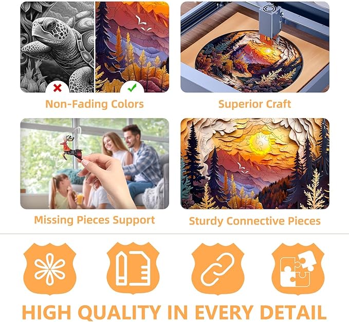 Wooden Puzzles for Adults - Sunset Forest Puzzle, Flat Puzzle with 3D Visual Effect, Unique Shape Wooden Jigsaw Puzzles, Good Gift Idea for Family and Friends (M-11.4 * 11.4in - 200 Pieces)