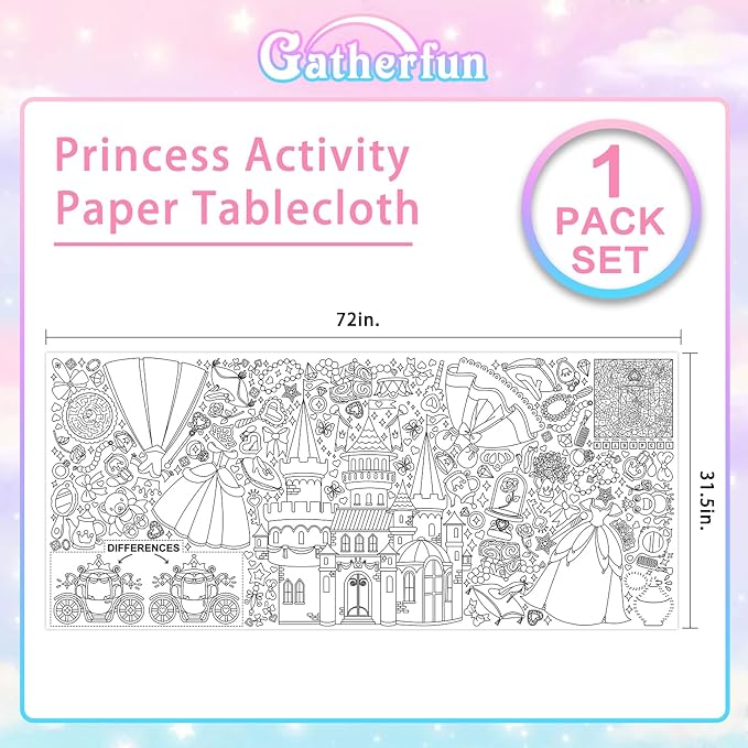 Gatherfun Princess Party Giant Coloring Poster - 31.5x 72 Inches - Versatile Classroom Wall Décor & Princess Birthday Activity - Princess Poster or Table Cover for School Parties and Special Events