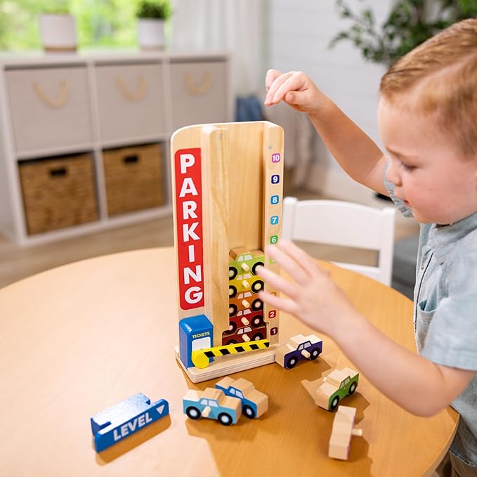 Melissa & Doug Stack & Count Wooden Parking Garage with 10 Cars