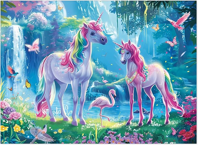 200 Pieces Jigsaw Puzzles for Adults and Teens and Kids Family Happy Games Princess Unicorns World for Girls (Unicorns' Rainbow Play)