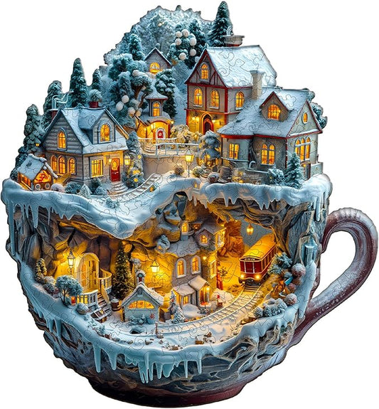 Wooden Puzzles for Adults - Train and Village Wooden Jigsaw Puzzle - Unique Animal Shaped Wood Puzzles Adult - Christmas Birthday Gifts for Adults/Friends/Family - 225pcs 13.4 * 12.4in