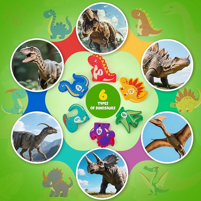 Toyssa Wooden Dinosaur Sorting and Stacking Toys for Toddler 1-3, Number Blocks Nesting Boxes with Magnetic Animals Train Set, Preschool Learning Montessori Toys for 1 2 3 Year Old Boys Girls Gift