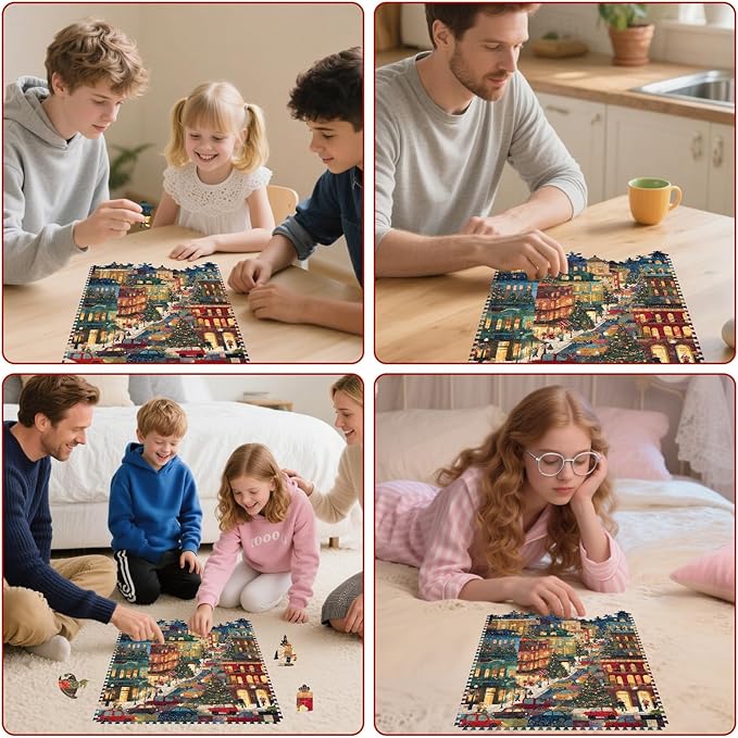 Puzzles for Adults Christmas Eve Street Wooden Jigsaw Puzzle, 200 Pcs Irregular Shaped Beautiful Pieces, Birthday for Parents and Kids, Fun Challenge Family Game 8.9'' x 11.6''