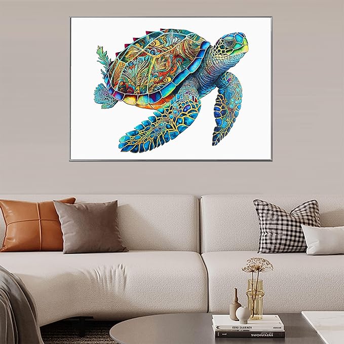 Wooden Puzzles, Sea Turtle Jigsaw Puzzles 200 Pieces, Unique Shaped Wooden Puzzle for Adults and Kids, Ghristmas Gift Family Game 9.2 x 11.2 Inch