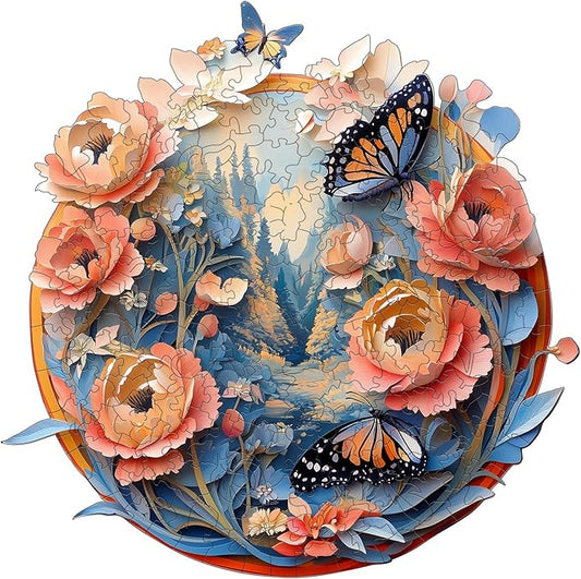Wooden Puzzles for Adults - Jungle Butterfly Wood Puzzles Adult - Unique Animal Shape Wooden Jigsaw Puzzles for Adults - Birthday Gifts for Puzzle Lovers, Family (11.4 * 11.3in)